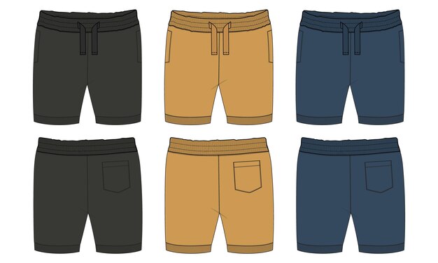 Multicolor short pants technical fashion flat sketch vector illustration template