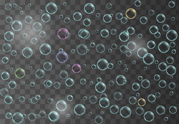 Vettore bolle di acqua di sapone multicolore trasparenti