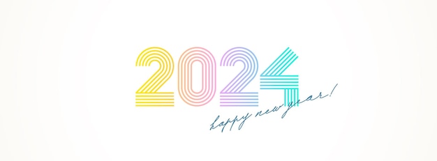 Multicolored 2024 new year logo with calligraphic holiday greeting on a white background