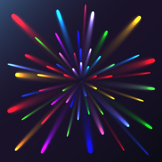 Vector multicolored abstract glowing festive salute fireworks magical energy electric cosmic fiery