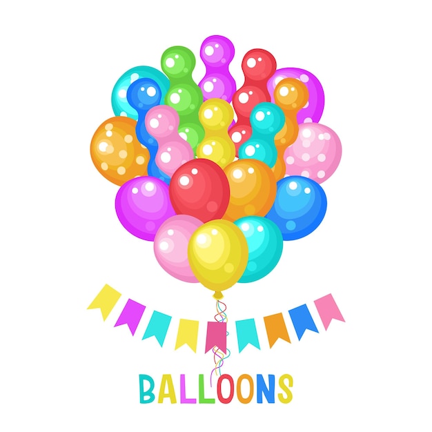 Multicolored balloons. happy birthday card.