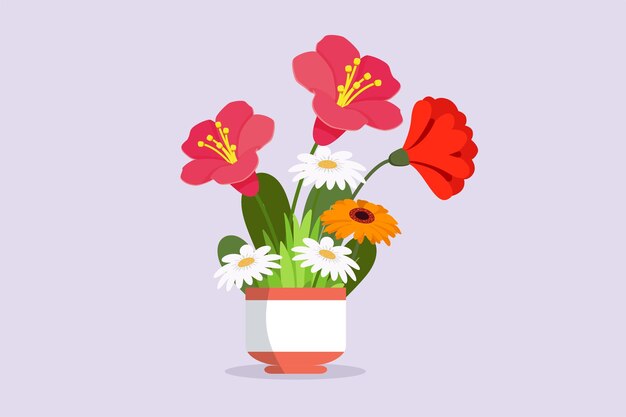 Multicolored blooming flowers concept Colored flat vector illustration isolated