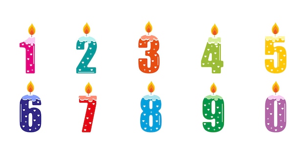 Vector multicolored candle numbers from 0 to 9