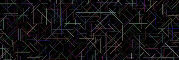 Multicolored chaotic lines on a dark background banner