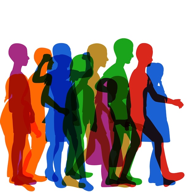 Multicolored children silhouettes children go