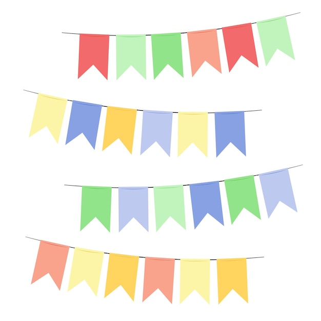 Multicolored colorful checkboxes for children's party Isolated vector stock illustration Garland of hanging flags Set