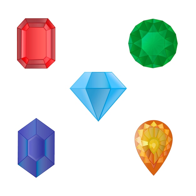 Набор разноцветных кристаллов для игрового дизайна