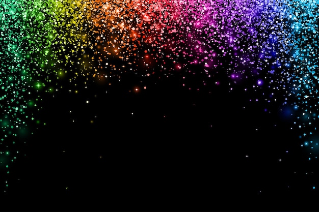 Vector multicolored falling particles on black background, arch shape. vector illustration