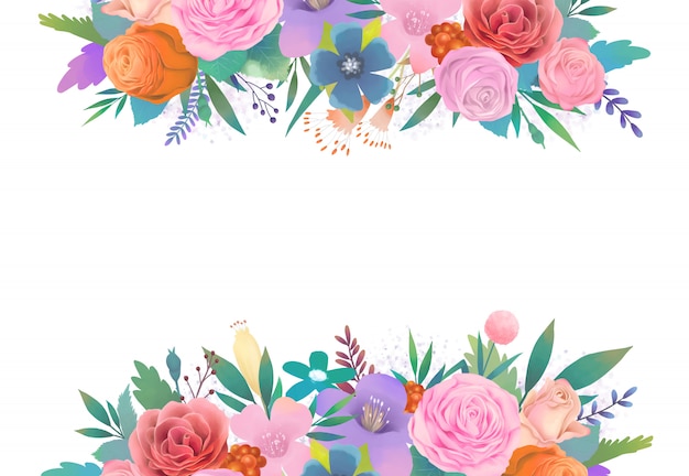 여러 가지 빛깔의 꽃 수채화 그림