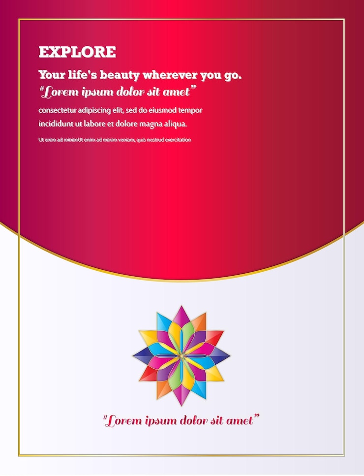 वेक्टर multicolored geometric cosmos flower poster template design vector on shiny red and white background