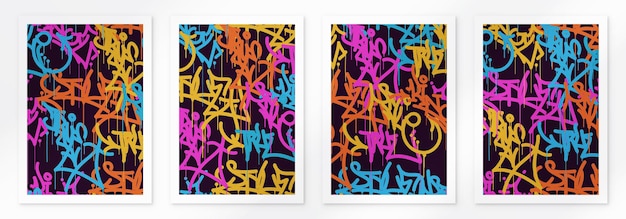 multicolored graffiti poster background with letters bright colored lettering tags street art