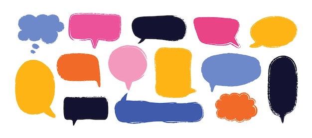 Multicolored hand drawn speech bubbles set Text boxes with grunge texture