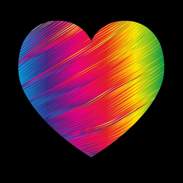 Multicolored heart design on a black background