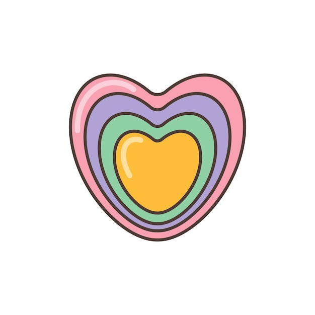 Multicolored heart icon Iillustration in cartoon style in 70s retro clipart design