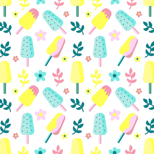 벡터 흰색 배경 패턴에 여러 가지 빛깔된 아이스크림
