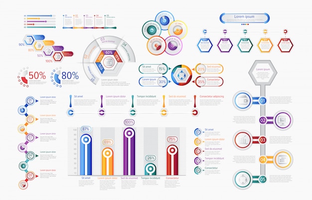 Multicolored infographic charts in set
