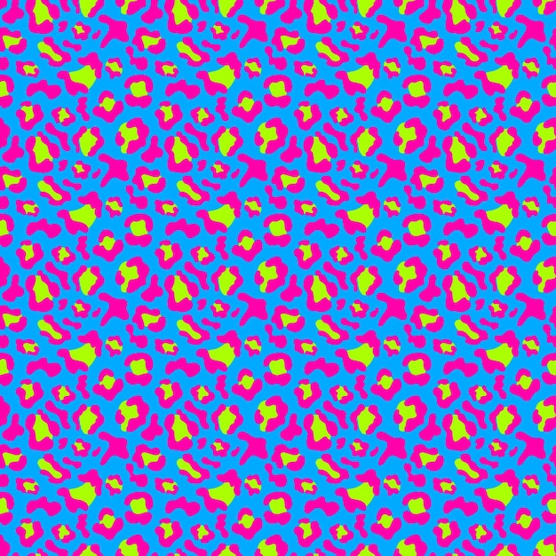 Vector multicolored leopard seamless pattern blue background neon pink spots long rectangular print