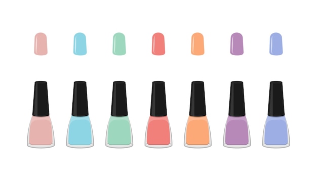 Multicolored nail polishes collection flat illustration