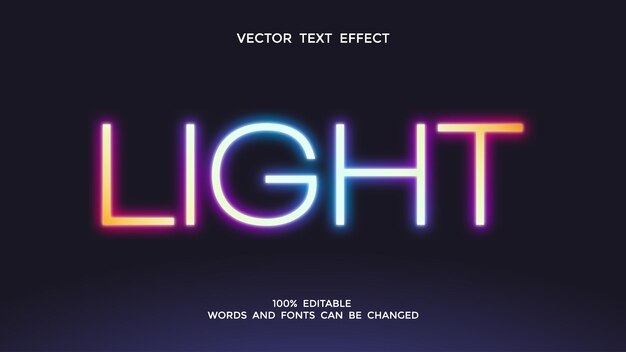 Vector multicolored neon light editable text effect