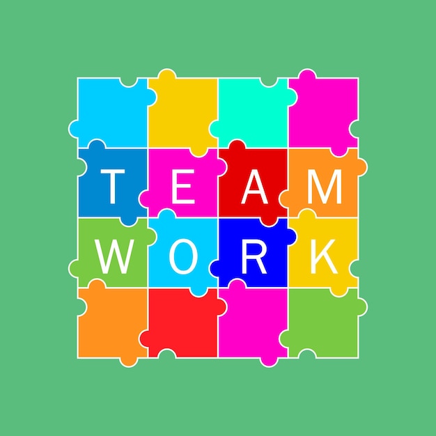 Multicolored puzzle with the text teamwork