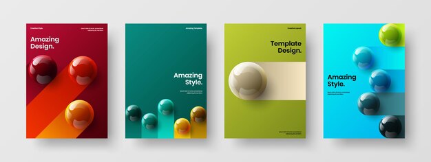 Multicolored realistic spheres journal cover concept collection