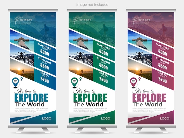 Multicolored rollup banner for travel and tourism