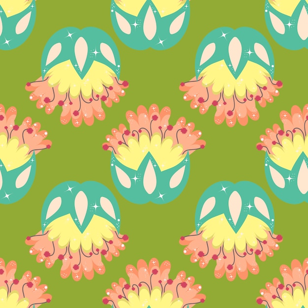 Multicolored seamless pattern with floral elements