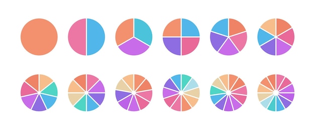 Multicolored segmented circle set Pie chart for business infographic