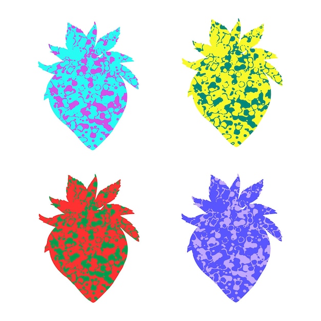 Multicolored strawberries set Silhouette of strawberries in different patterns and colors Vector