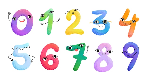 Vector multicolored textured numbers for children with emotions