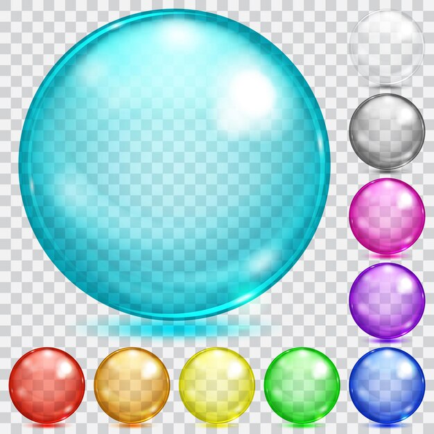 Vector multicolored transparent glass spheres