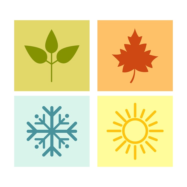 Vector multicolored vector icons spring summer autumn winter leaf snowflake sun maple