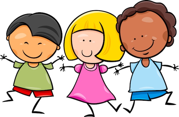 Vector multicultural children cartoon illustration