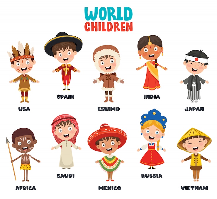 Vector multiculturele karakters van de wereld
