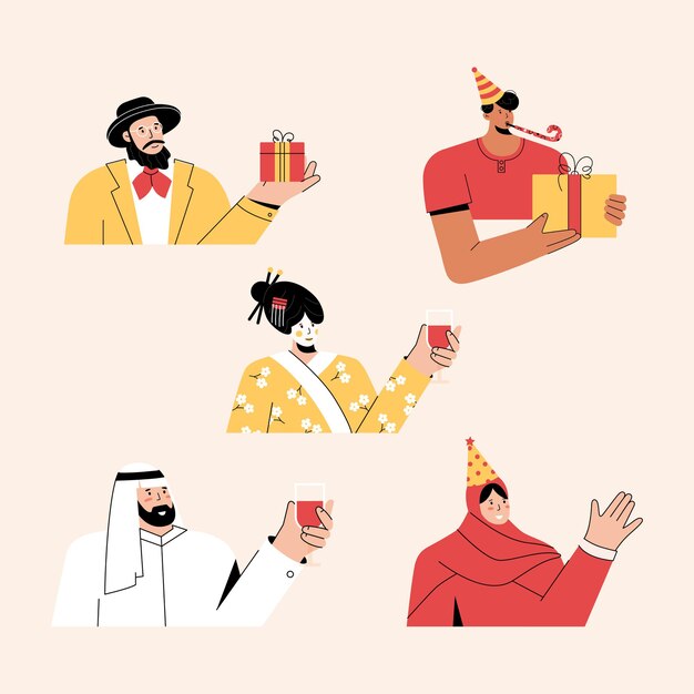 Multiculturele mensen die vakantie of verjaardag vieren