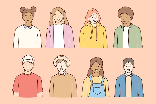 Vector multiethnic friendship, students international day concept.