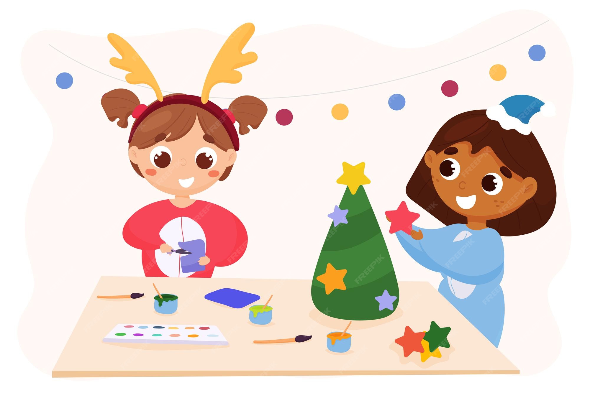 premium-vector-multiethnic-kids-making-christmas-crafts-for-the-holiday