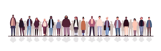 Vector multiethnic people group mix race men women crowd in casual clothes standing together on white background