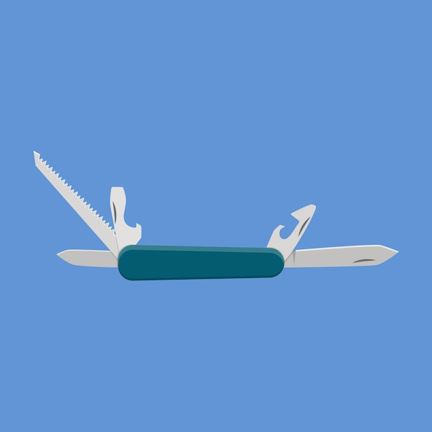 Multifunctional pocket knife for camping, hiking, Vector illustration in flat design