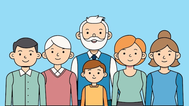 Multigenerational Family Vector Illustration on Blue Background