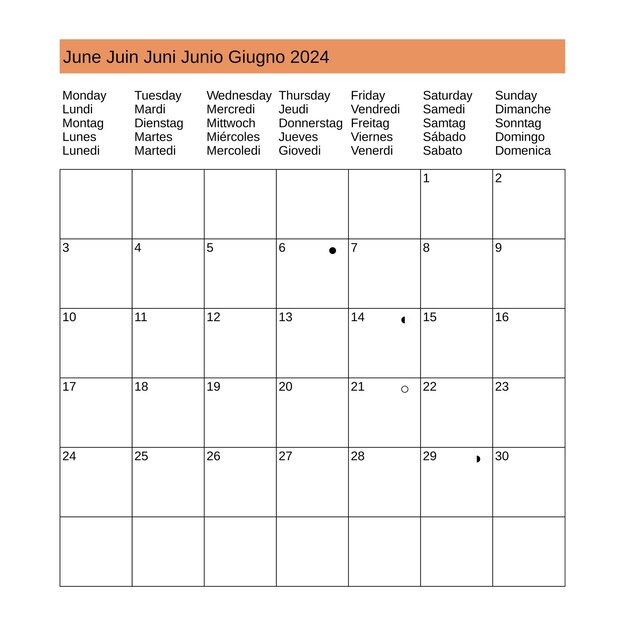 Premium Vector Multilingual june 2024 calendar