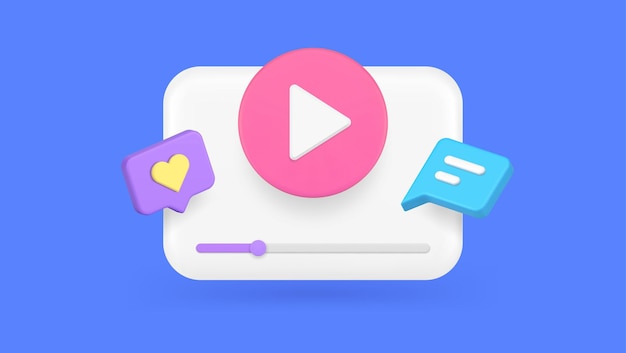 Multimedia-inhoud bladeren video audio play knop sociale media netwerk app 3d icoon realistische vector