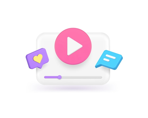 Multimedia-inhoud bladeren video audio play knop sociale media netwerk app 3d icoon realistische vector