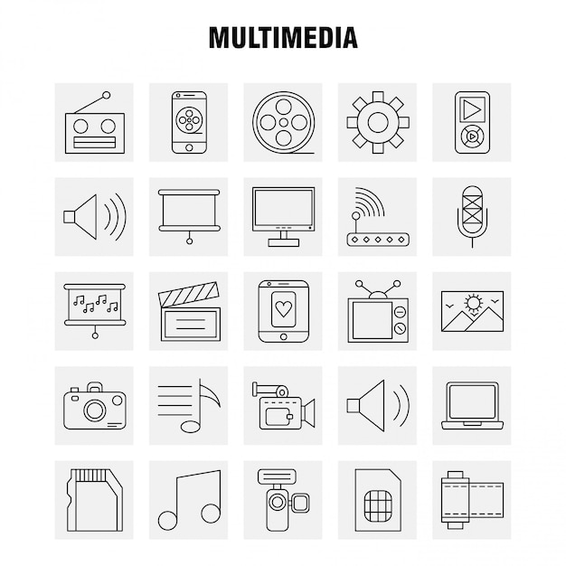 Multimedia lijn Icon set