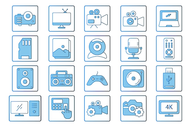 Multimedia set icon icon related to technology Flat line icon style lineal color