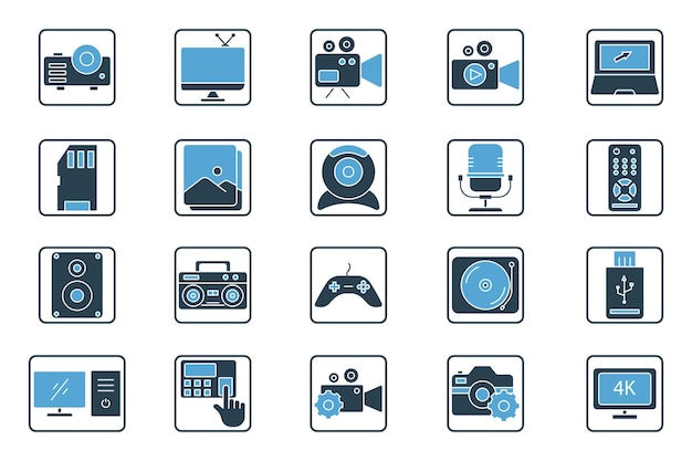 Multimedia set icon illustration icon related to technology solid icon style