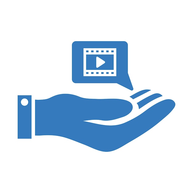 Vettore icona di mano video multimediale disegno a colori blu