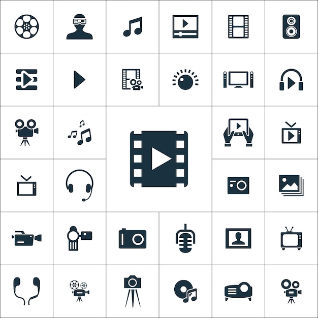 Multimedia video icons universal set