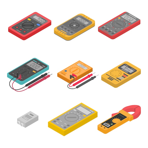 Multimeter iconen set, isometrische stijl