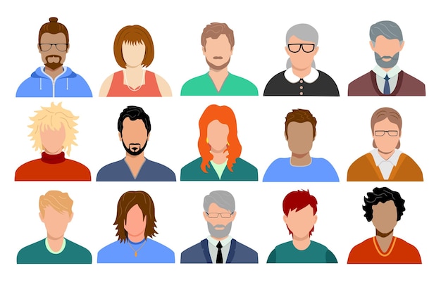 Vector multinationale en gemengde leeftijd mensen avatars portretten van diverse mannen en vrouwen van verschillende rassen set